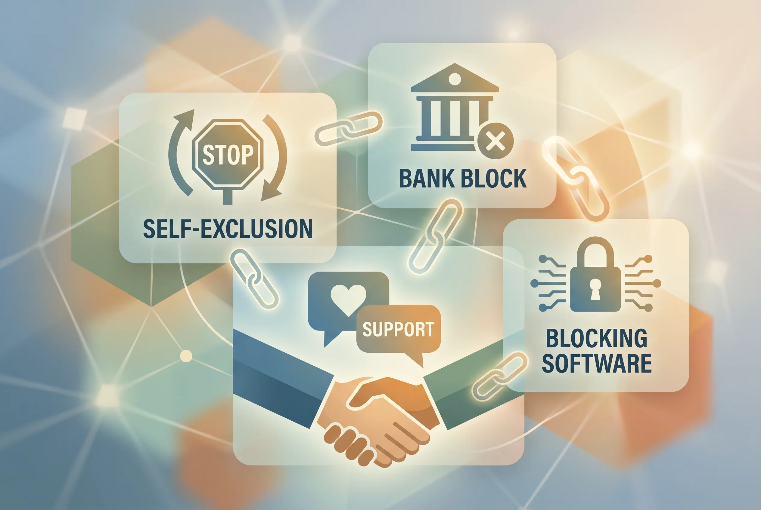 A reassuring support map with online blocking tools and gambling help options